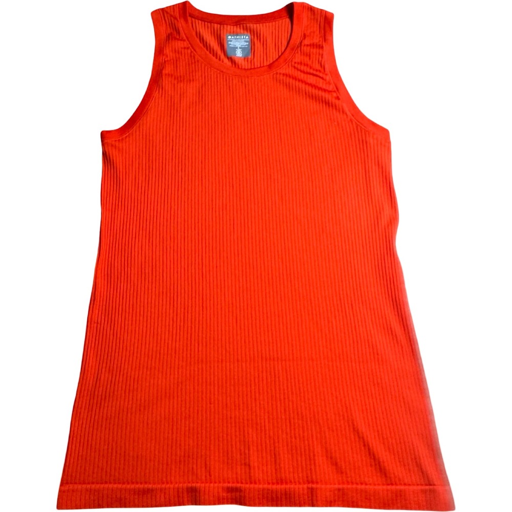 Athleta Seamless Ribbed Tank Women Large Orange Red Good Activewear Yoga Top